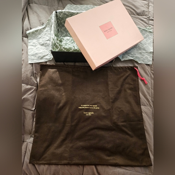 Kate Spade Pink Empty Gift Box Green Tissue Paper Dust Bag Shopping Set Boots - Picture 2 of 15